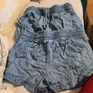Light Blue Denim-Style Women's Shorts - Casual Elastic Waist 2 Pairs